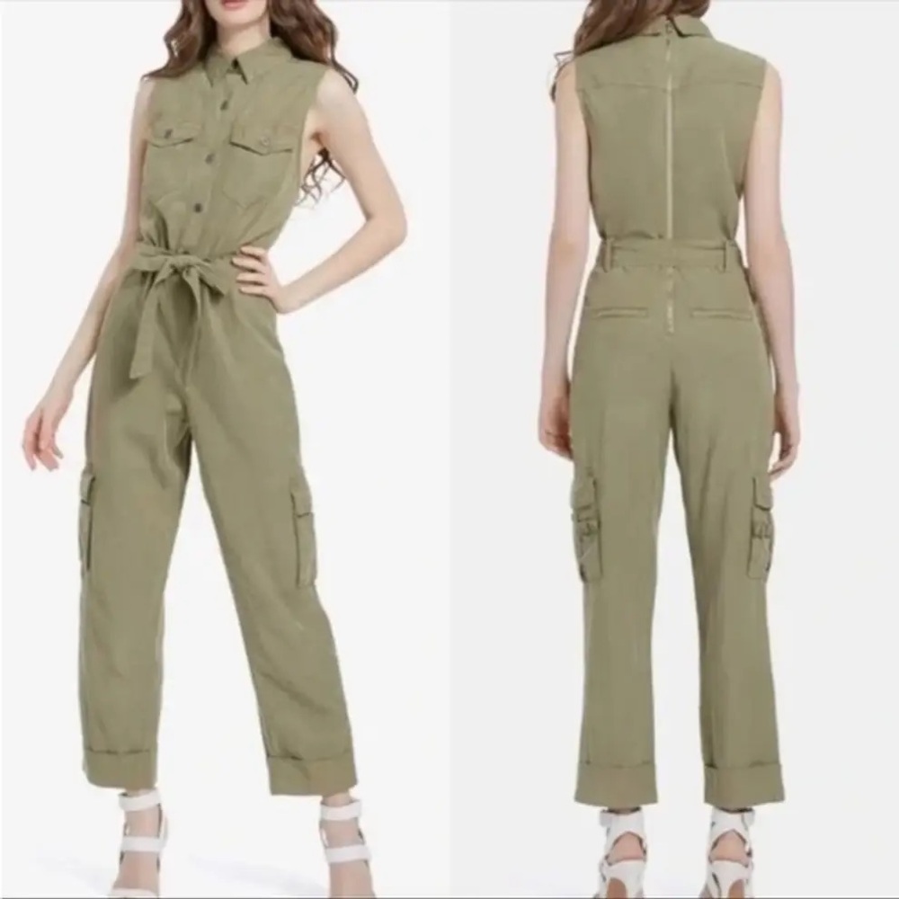 ALICE + OLIVIA Green Utility Jumpsuit with Tie Belt